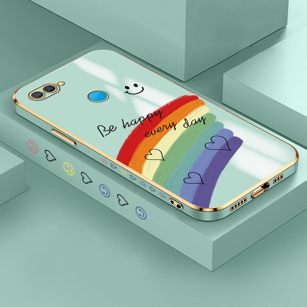 Jizetin (Free Lanyard) OPPO A5S Case Rainbow Doodle Luxury 6D Plating Soft Casing Silicone Ultra Thin Phone Cover