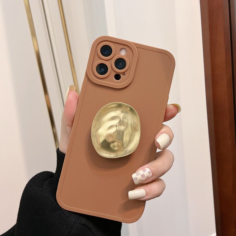 Brown Case with Gold Pop Socket Soft Cover Mobile Phone Protective Case