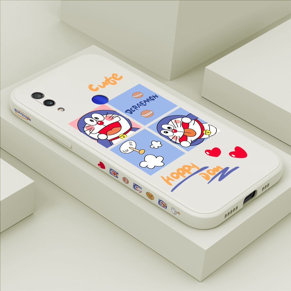 Hontinga for Redmi Note7 Case Side Design Cartoon Cute Cat Back Cover Soft Square Edge Pattern Liquid Silicone Trend Phone Cases