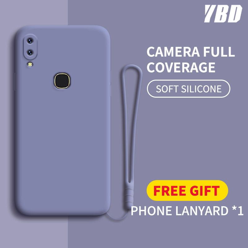 case For Vivo Y91 Y95 Accurate camera hole protection Casing ,Thin Soft Liquid Silicone Cover Candy Color Cases with free phone Lanyard