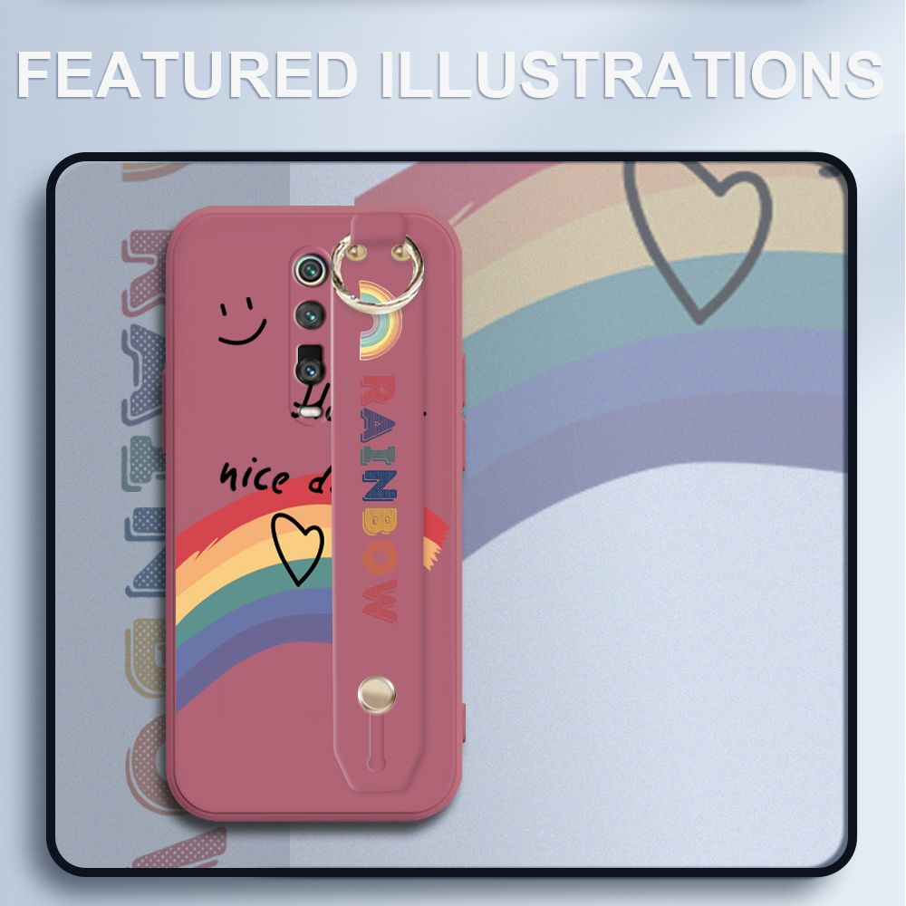 UCUC for Xiaomi Redmi K20 Wrist Strap Case INS Style Smile Rainbow Cover Ultra Thin Anti Fall Liquid Silicone Phone Case