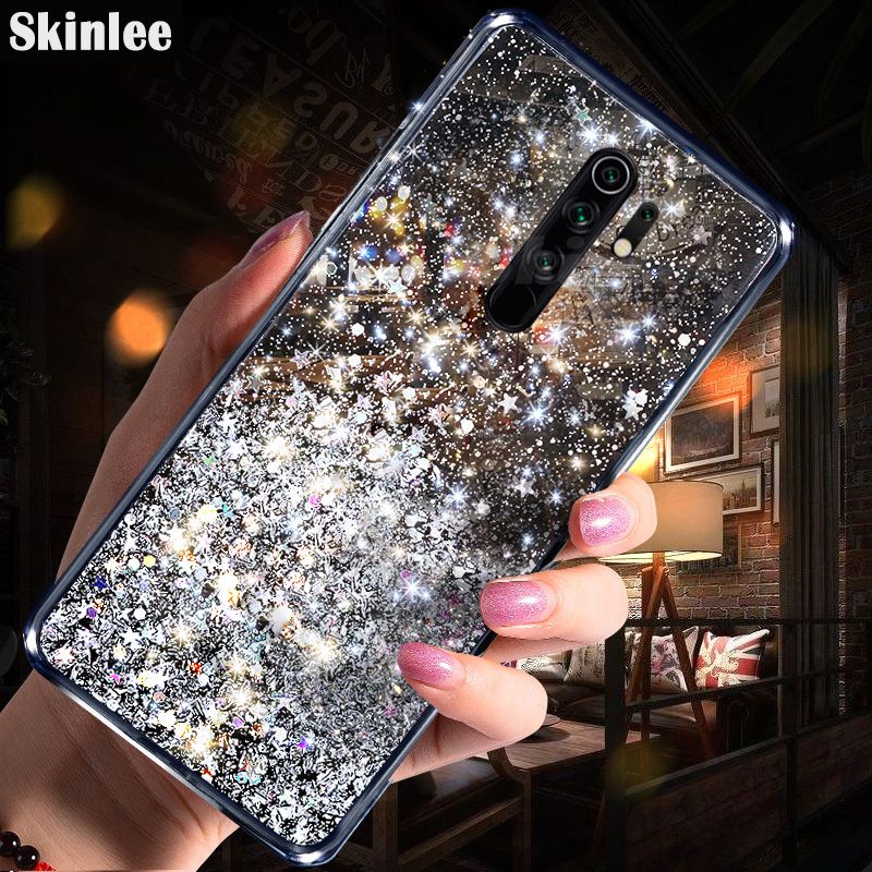 Skinlee for Redmi 9 Phone Case Full Stars Moon Glitter Bling Sequins Case for Redmi 9 Starry Sky Transparent Soft Back Cover