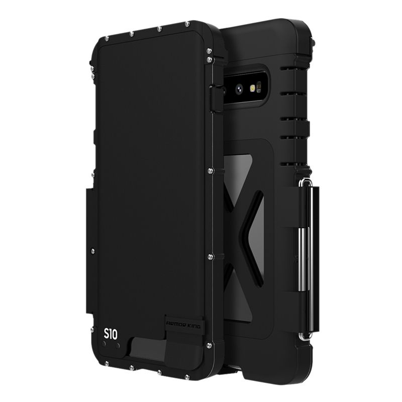ARMOR KING Luxury Stainless Steel Metal Flip Protective Shockproof Case Heavy Duty Cover for Samsung Galaxy S10 (Black)