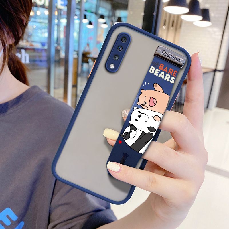 UCUC for Samsung Galaxy A70 Wrist Strap Case Cute Cartoon Three Little Bears Wristband Printing Cover Shockproof Frosted Phone Case