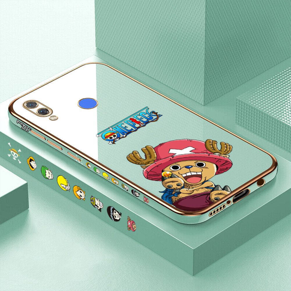 Luxury 6D Plating Case for Huawei Nova 3 Cartoon Anime Choba Side Pattern Back Cover Soft Silicone Square Frame Shiny Bling Phone Cases + Free Lanyard