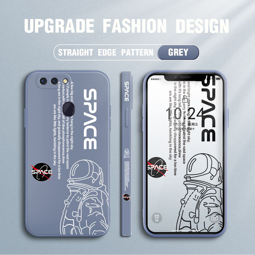 Jizetin for OPPO R15 Case NASA Astronaut Design Side Design Phone Case Square Edge Pattern Liquid Silicone Cases Full Cover Camera Shockproof Protective Case