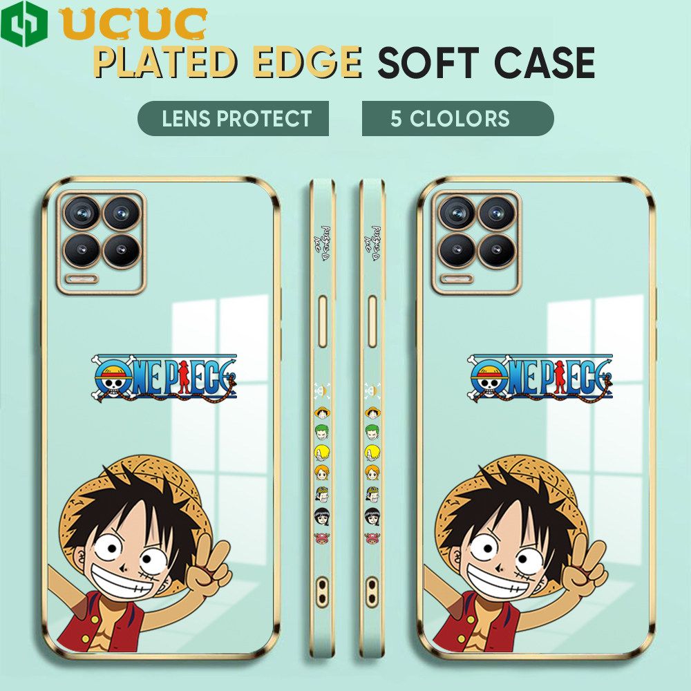 UCUC for Realme 8 5G Back Cover + Free Lanyard Wave Luffy Luxury 6D Plating Case Side Pattern Soft Silicone Square Phone Cases