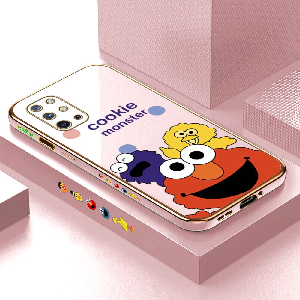 Luxury 6D Plating Case for OnePlus 8T Three Little Monsters Side Pattern Back Cover Soft Silicone Square Phone Cases + Free Lanyard