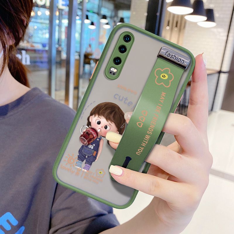 UCUC for Huawei P30 Wrist Strap Case Girl Drinking Cola Wristband Printing Cover Shockproof Ultra Thin Phone Case