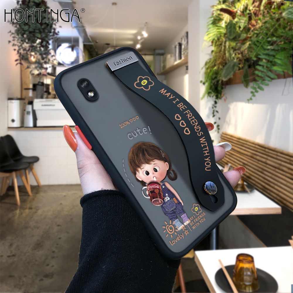 Hontinga for Samsung A01 Core Back Cover With Wristband Cola Girl Phone Casee Full Lens Protection Thin Frosted Cases