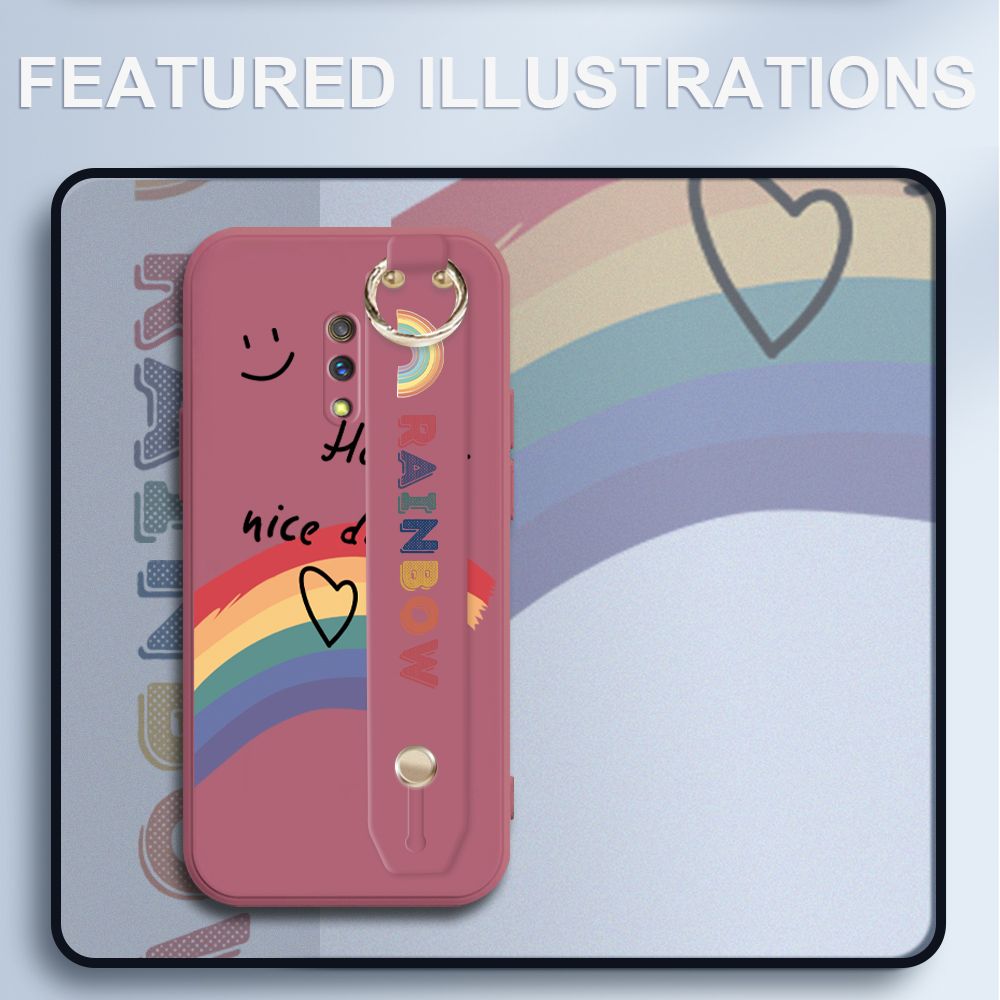 UCUC for Realme X Wrist Strap Case INS Style Smile Rainbow Cover Ultra Thin Anti Fall Liquid Silicone Phone Case