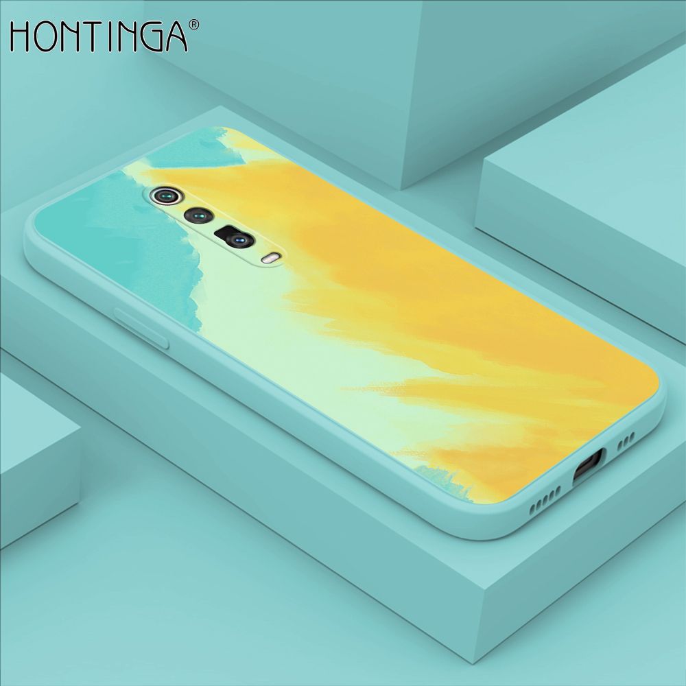 Hontinga for Redmi K20 Pro Case Watercolor Gradient Liquid Soft Square Silicone Phone Case Shockproof Protection Rubber Cover