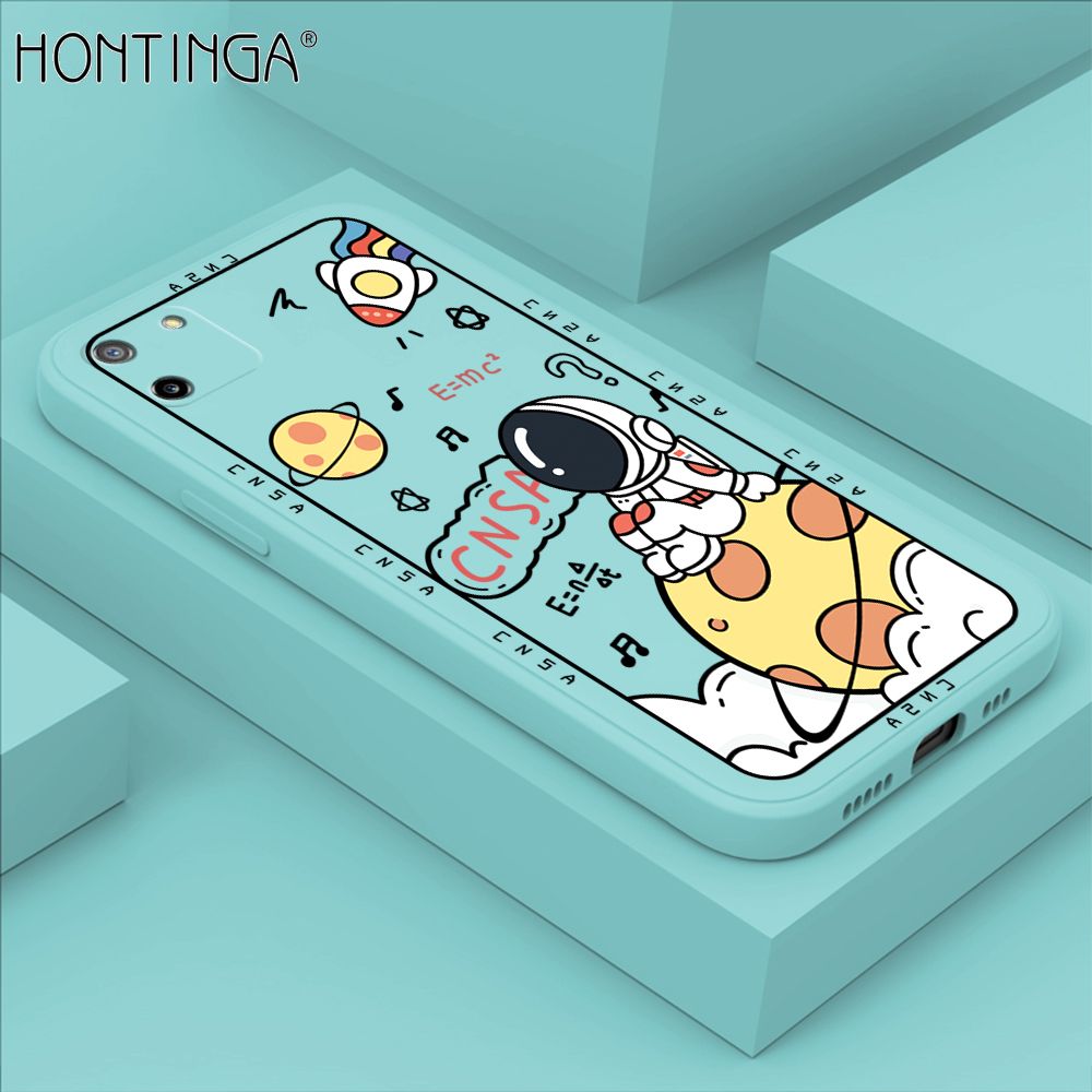 Hontinga for Realme C11 Case Cartoon Astronauts Phone Case Phone Case Soft Square Edge Silicone Cases Full Lens Cover Shockproof Protection Cover