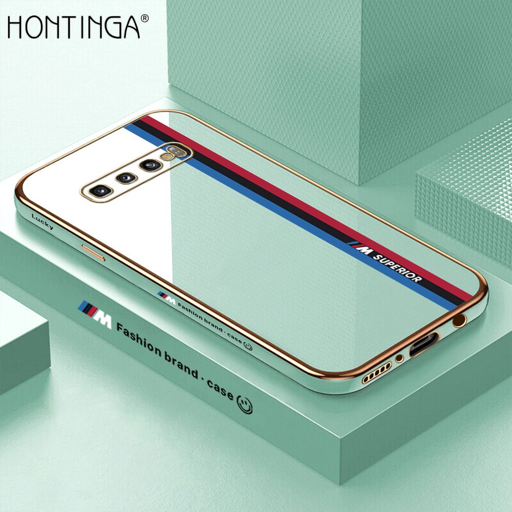 Hontinga for Samsung Galaxy S10 Back Cover Luxury 6D Plating Fashion Racing Side Pattern Case Soft Silicone Square Phone Cases