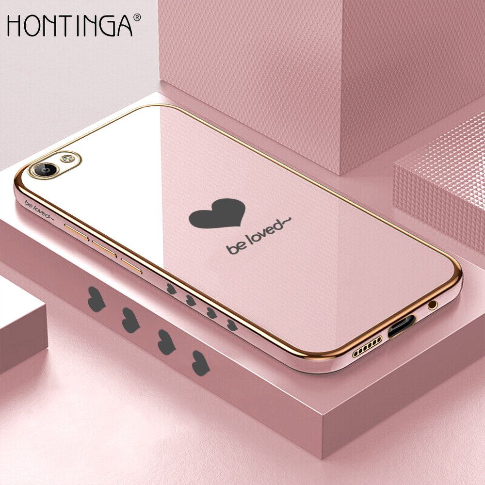 Hontinga for Vivo Y65 Luxury 6D Plating Soft Casing Silicone Square Frame Phone Case Shiny Bling Back Cover Lover Heart Side Pattern Case