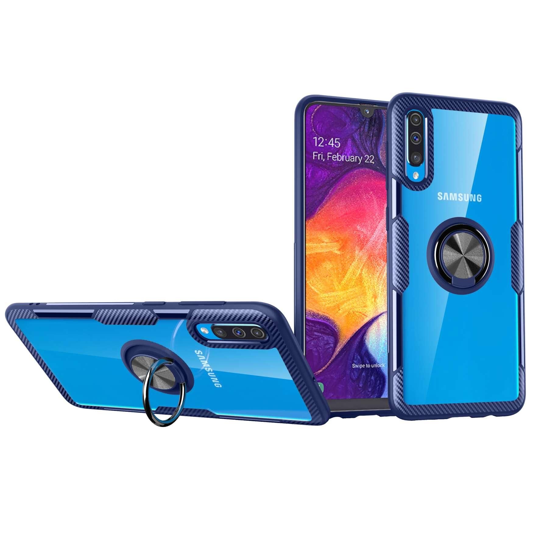 Ultra Thin Mirror Back Cover Dual Layer TPU + PC Protective Case With Ring Holder Kickstand For Samsung A50/A70