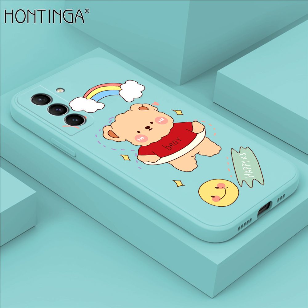 Hontinga for Samsung S21 Plus 5G Case Lovely Cartoon Bear Phone Case Phone Case Soft Square Edge Silicone Cases Full Lens Cover Shockproof Protection Cover