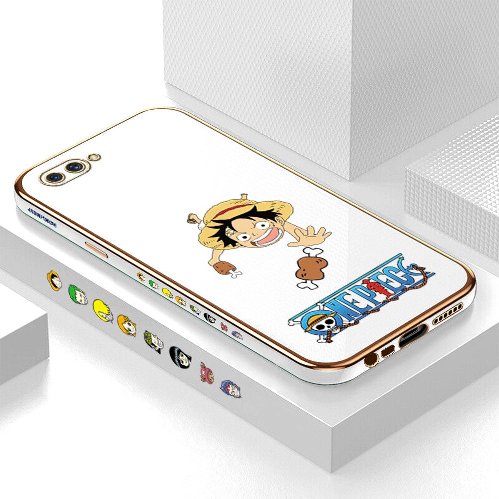 Luxury 6D Plating Case for Realme C1 Gluttonous Cartoon Luffy Side Pattern Back Cover Soft Silicone Square Frame Shiny Bling Phone Cases + Free Lanyard