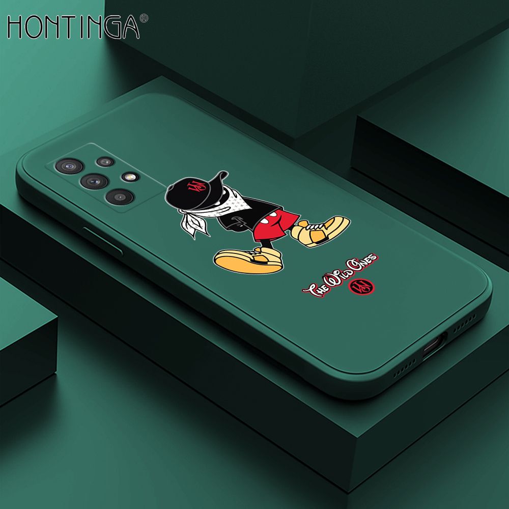 Hontinga for Samsung Galaxy A32 Case Cartoon Masked Mouse Phone Case Soft Square Edge Silicone Cases Full Lens Cover Shockproof Protection Cover