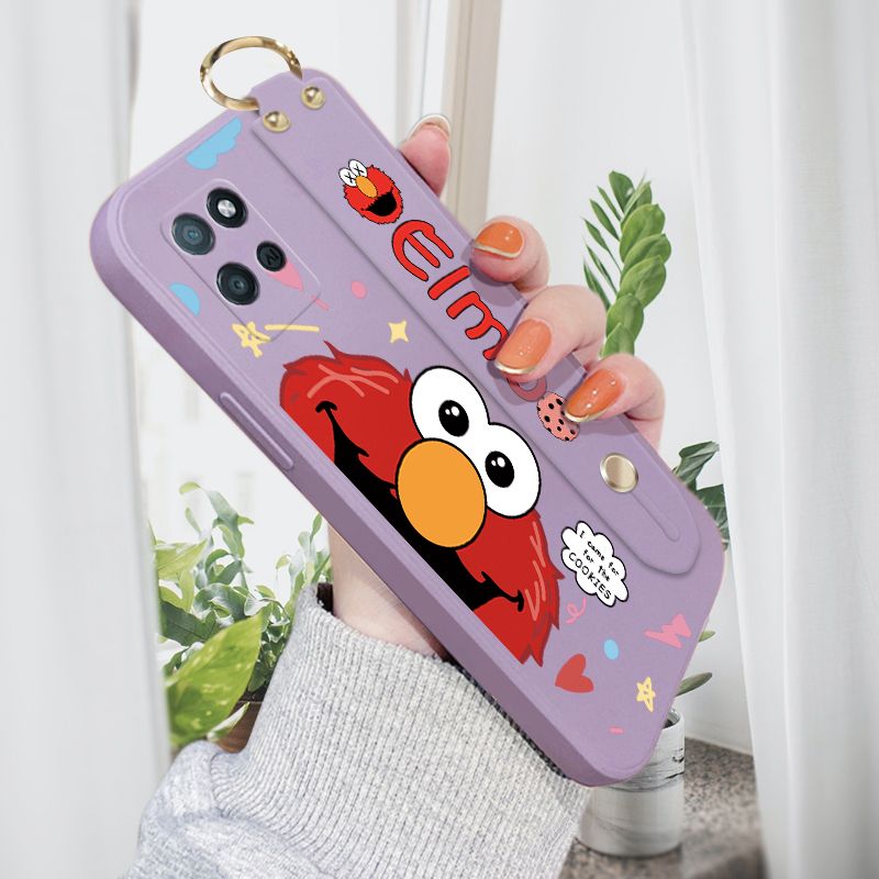 Jizetin for Realme V11 5G Wrist Strap Case Creative Cartoon Red Haired Monster Cover Ultra Thin Anti Fall Liquid Silicone Phone Case