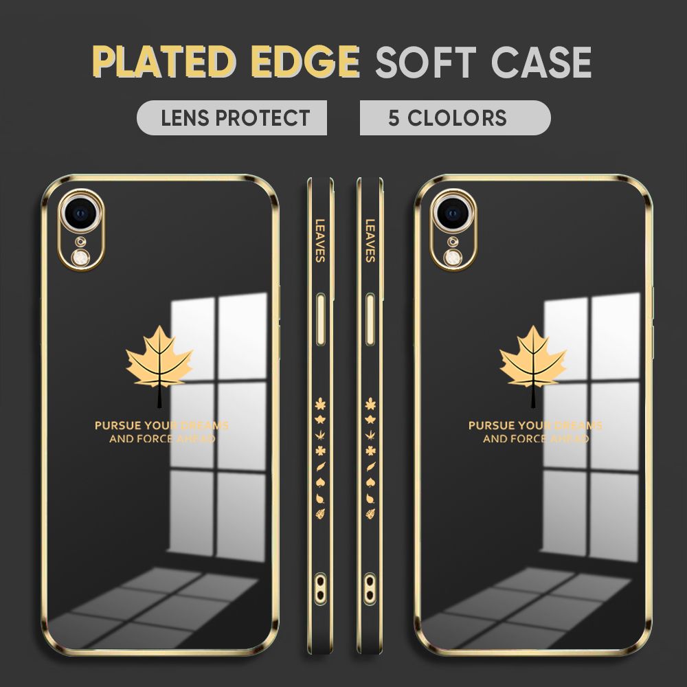 Luxury 6D Plating Case for iPhone XR Phone Cases Maple Leaf Side Print Soft Silicone Square Back Cover