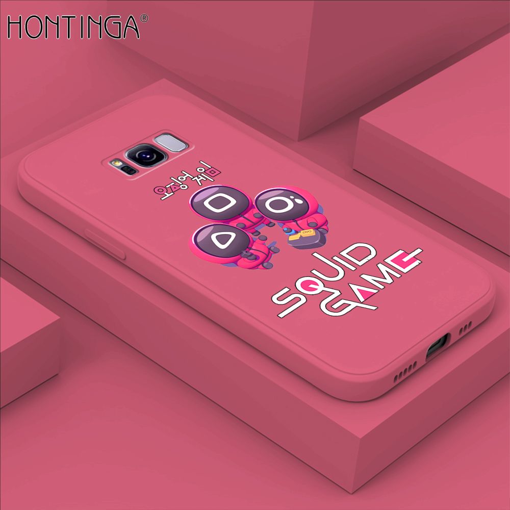 Hontinga for Samsung Galaxy S8 Plus Case Cute Cartoon Cute Squid Character Phone Cover Square Liquid Silicone Shockproof Phone Protective Case