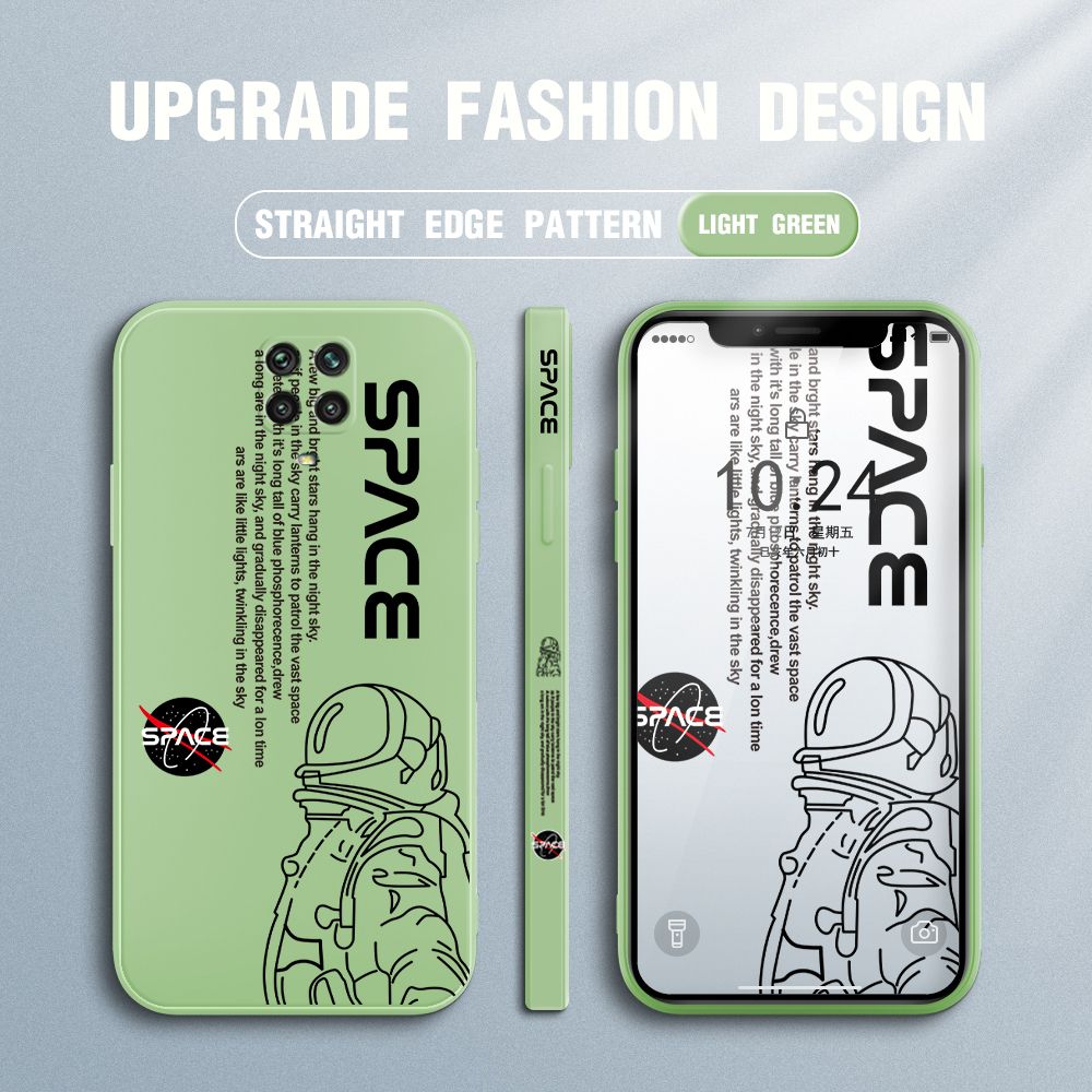 Jizetin for Redmi Note 9 Pro / Note 9S / Note 9 Pro Max / Poco M2 Pro Case NASA Astronaut Design Side Design Phone Case Square Edge Pattern Liquid Silicone Cases Full Cover Camera Shockproof Protective Case
