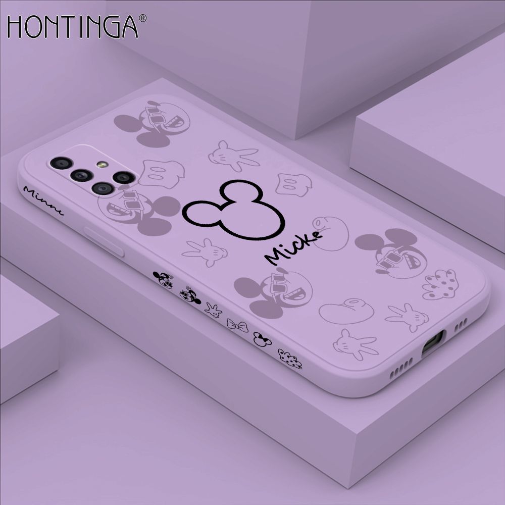 Hontinga for Samsung A71 Case Side Design Cute Mouse Avatar Back Cover Soft Square Edge Pattern Liquid Silicone Trend Phone Cases