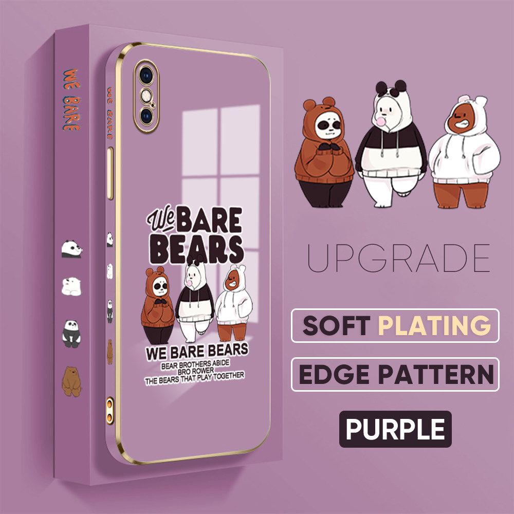 TA for iPhone XS MAX Back Cover + Free Lanyard Cute Three Bears Luxury 6D Plating Case Side Pattern Soft Silicone Square Phone Cases