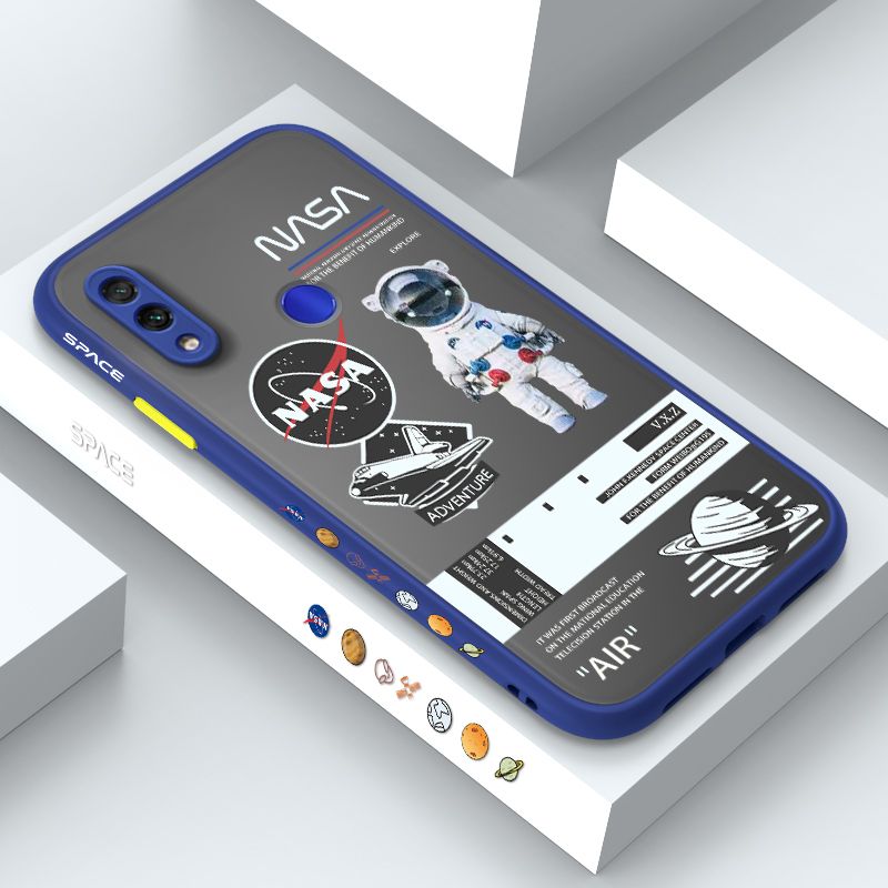 ZeroQiQi for Redmi Note 7 Pro Case Creative Cartoon Astronaut Side Printed Pattern Design Phone Cover Frosted Transparent Ultra Thin Protective Phone Case