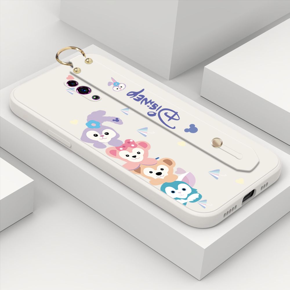 ZeroQiQi for OPPO Reno Wrist Strap Case INS Cute Style Creative Cartoon Rabbit and Fox Cover Thin Square Edge Liquid Silicone Phone Case