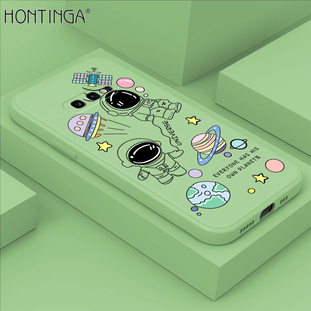 Hontinga for Samsung Galaxy S10e Case Fashion Earth Planet Astronaut Phone Case Soft Square Edge Silicone Cases Full Lens Cover Shockproof Protection Cover