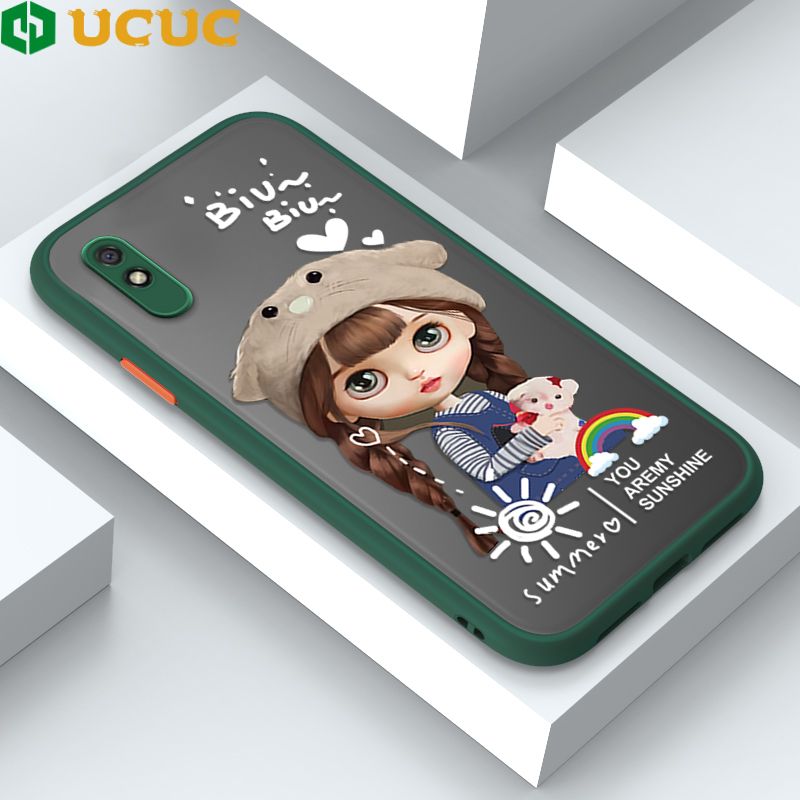 UCUC for Redmi 9A Back Cover Rainbow Lovely Girls Frosted Transparent Hard Phone Case Thin Shockproof Full Cover Camera Protect Case