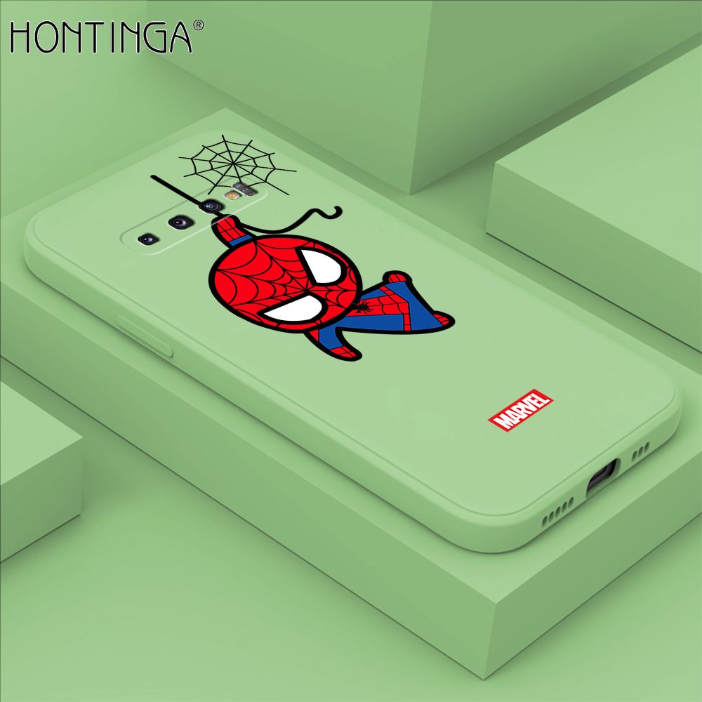 Hontinga for Samsung Galaxy S10 Plus Case Cute Marvel Avengers Cartoon Spiderman Spider Man Phone Case Square Edge Silicone Cases Full Lens Cover Shockproof Protection Case