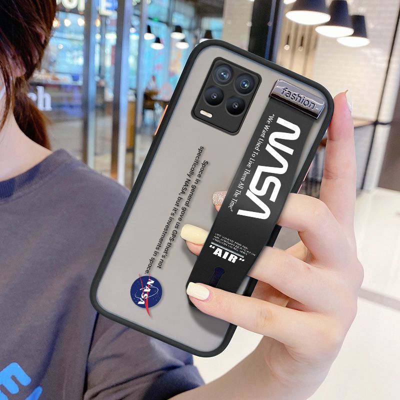 UCUC for Realme 8 5G Wrist Strap Case Popular NASA Wristband Printing Cover Shockproof Frosted Phone Case