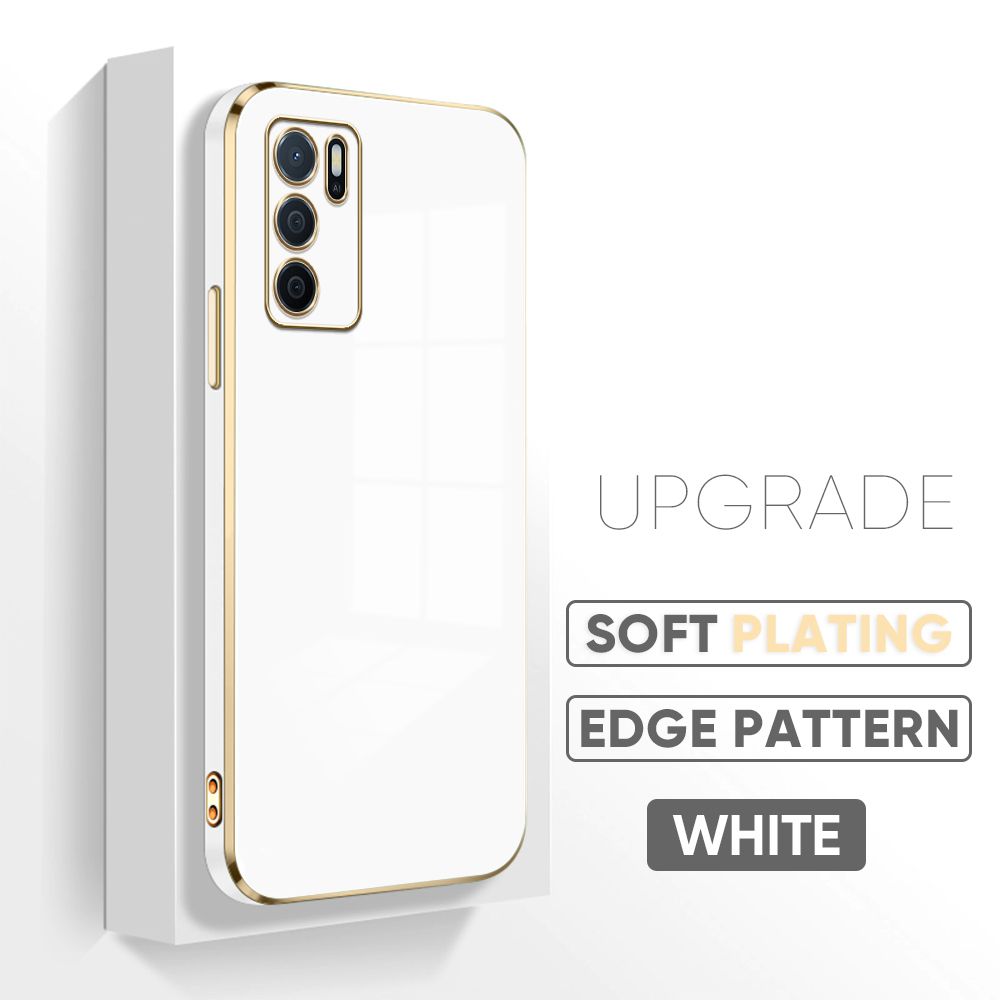 Jizetin (Free Lanyard) OPPO A16 Back Cover Luxury 6D Plating Case Side Pattern Soft Silicone Square Mobile Phone Cases
