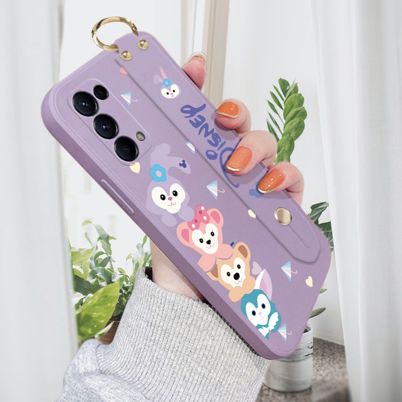 Jizetin for OPPO Reno5 Pro 5G Wrist Strap Case Creative Cartoon Cute Bunny Cover Ultra Thin Anti Fall Liquid Silicone Phone Case