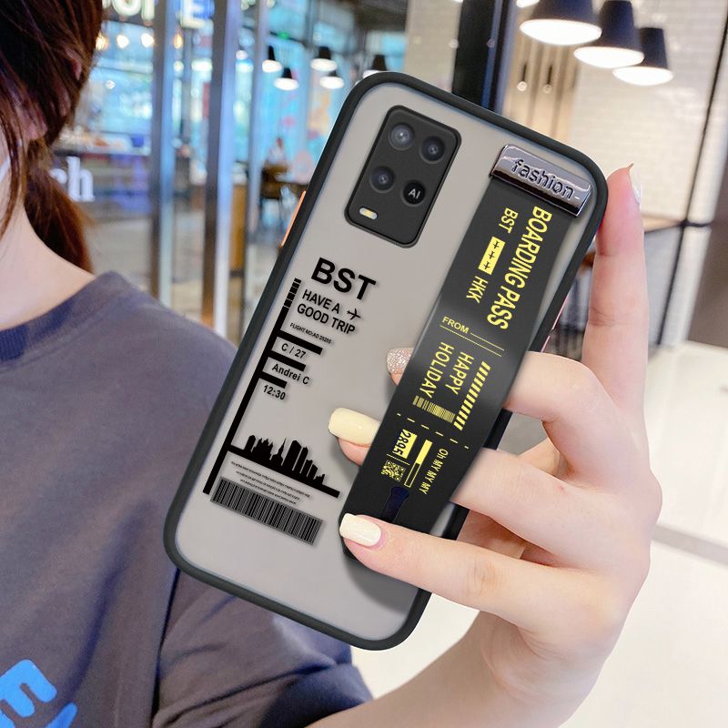 UCUC for OPPO a74 Wrist Strap Case Creative Printing City Landscape Wristband Printing Cover Shockproof Frosted Phone Case