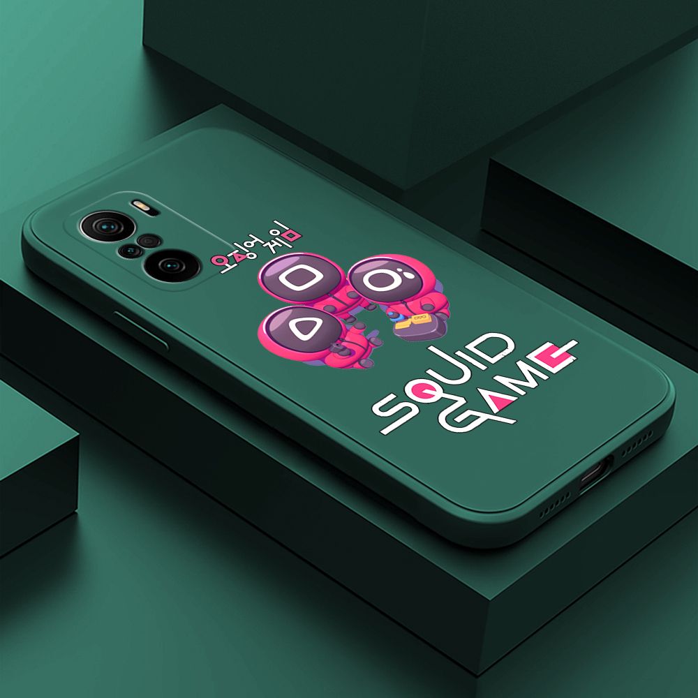 ZeroQiQi for Xiaomi Redmi K40 Case Cute Cartoon Cute Squid Character Phone Cover Square Liquid Silicone Shockproof Phone Protective Case