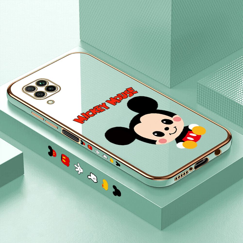 Luxury 6D Plating Case for Huawei Nova 7I Cute Cartoon Mouse Side Pattern Back Cover Soft Silicone Square Frame Shiny Bling Phone Cases + Free Lanyard