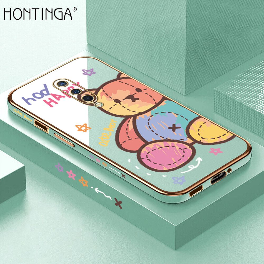 Hontinga for OnePlus 8 Back Cover + Free Lanyard Luxury 6D Plating Alphabet Rainbow Side Pattern Case Soft Silicone Square Mobile Cover