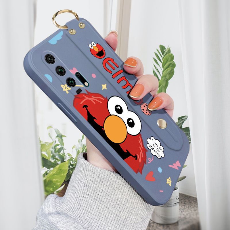 Jizetin for Honor 20 Pro Wrist Strap Case Creative Cartoon Red Haired Monster Cover Ultra Thin Anti Fall Liquid Silicone Phone Case