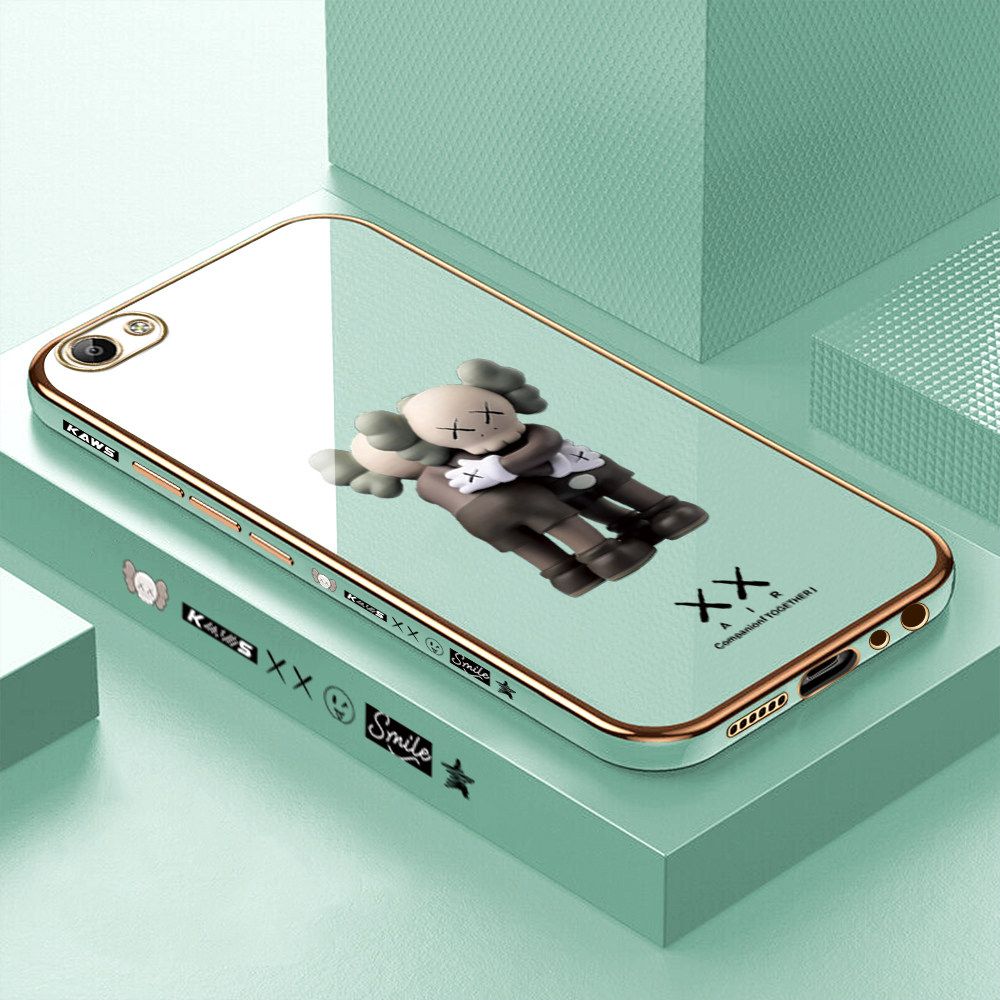 Luxury 6D Plating Case for Vivo V5 Embrace Cartoon Bear Side Pattern Back Cover Soft Silicone Square Frame Shiny Bling Phone Cases + Free Lanyard