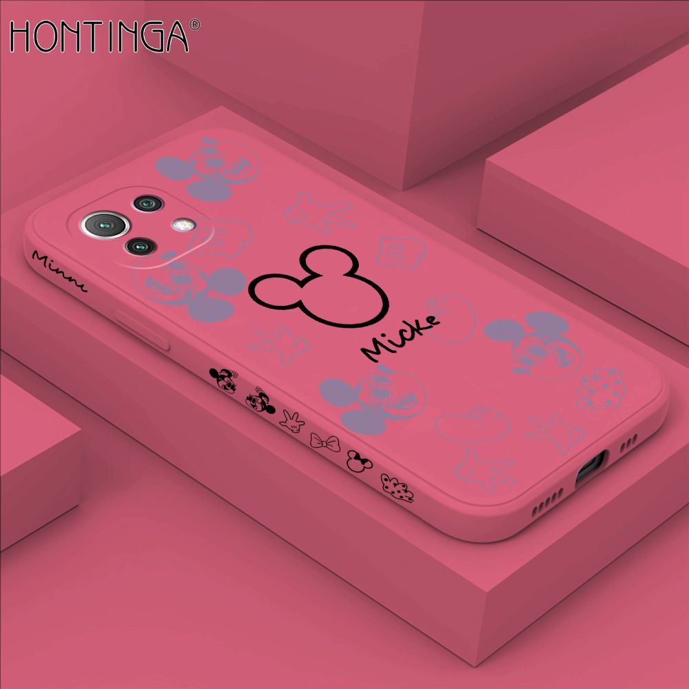 Hontinga for Xiaomi 11 Lite 4G / 5G / 11 Lite NE 5G Case Side Design Cute Mouse Avatar Back Cover Soft Square Edge Pattern Liquid Silicone Trend Phone Cases