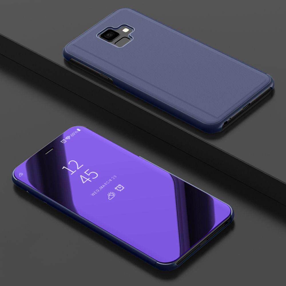For Samsung Galaxy J6 Mirror Plating Hard PC -PU Leather Translucent Standing View Case Cover