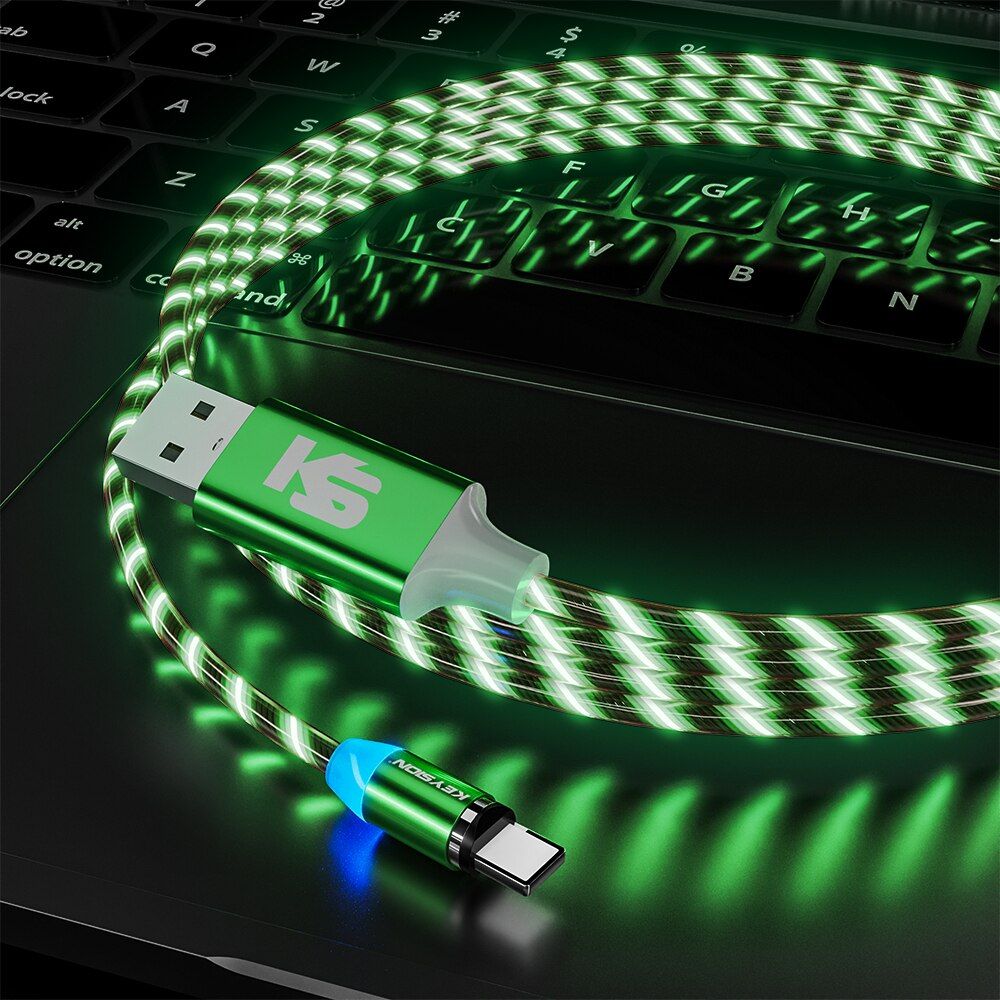 KEYSION Magnetic USB-C Cable for Realme X2 Pro XT Q 5 Pro 3 C2 A9 Flowing Light LED Type C Cable Charging Magnet Charger Cables