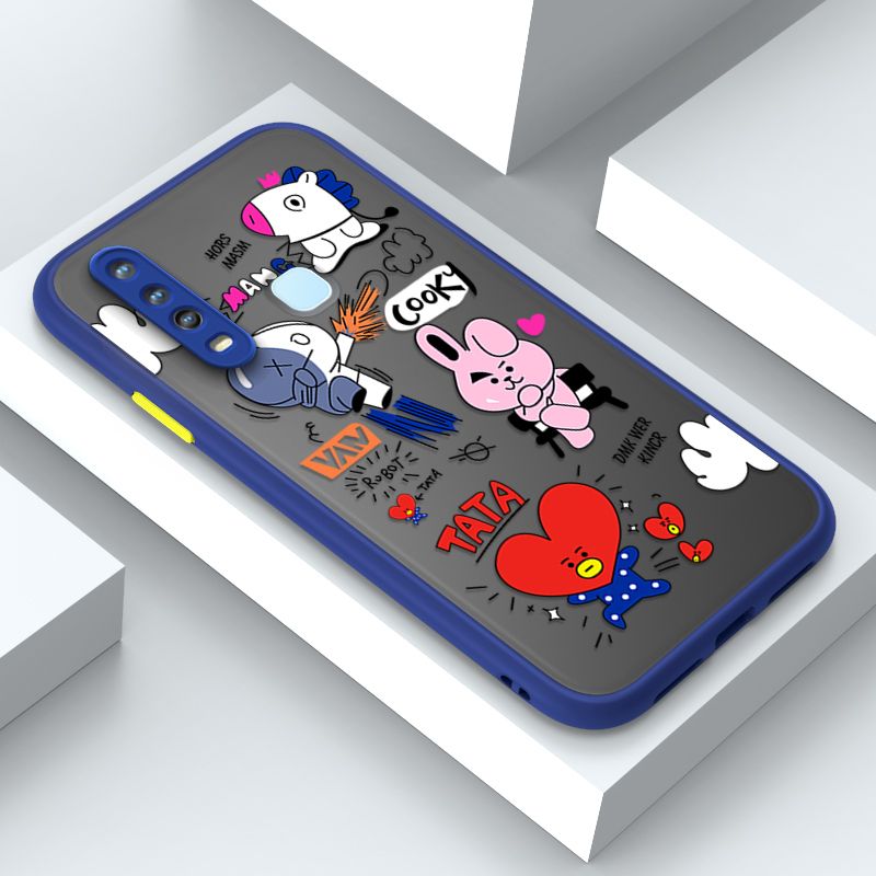 Jizetin for Vivo Y15 / Y12 / Y17 Back Cover BTS Animation Image Soft Edge Frosted Transparent Phone Case