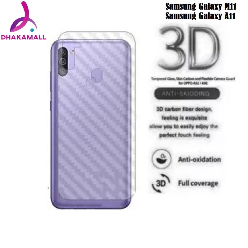 Samsung Galaxy M11 Back Skin Carbon Fiber Sticker Protection 3D-Transparent