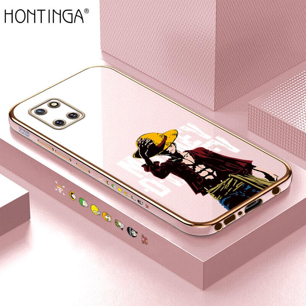 Hontinga for Samsung Note 10 Lite Back Cover + Free Lanyard Luxury 6D Plating Handsome Luffy Side Pattern Case Soft Silicone Square Mobile Cover