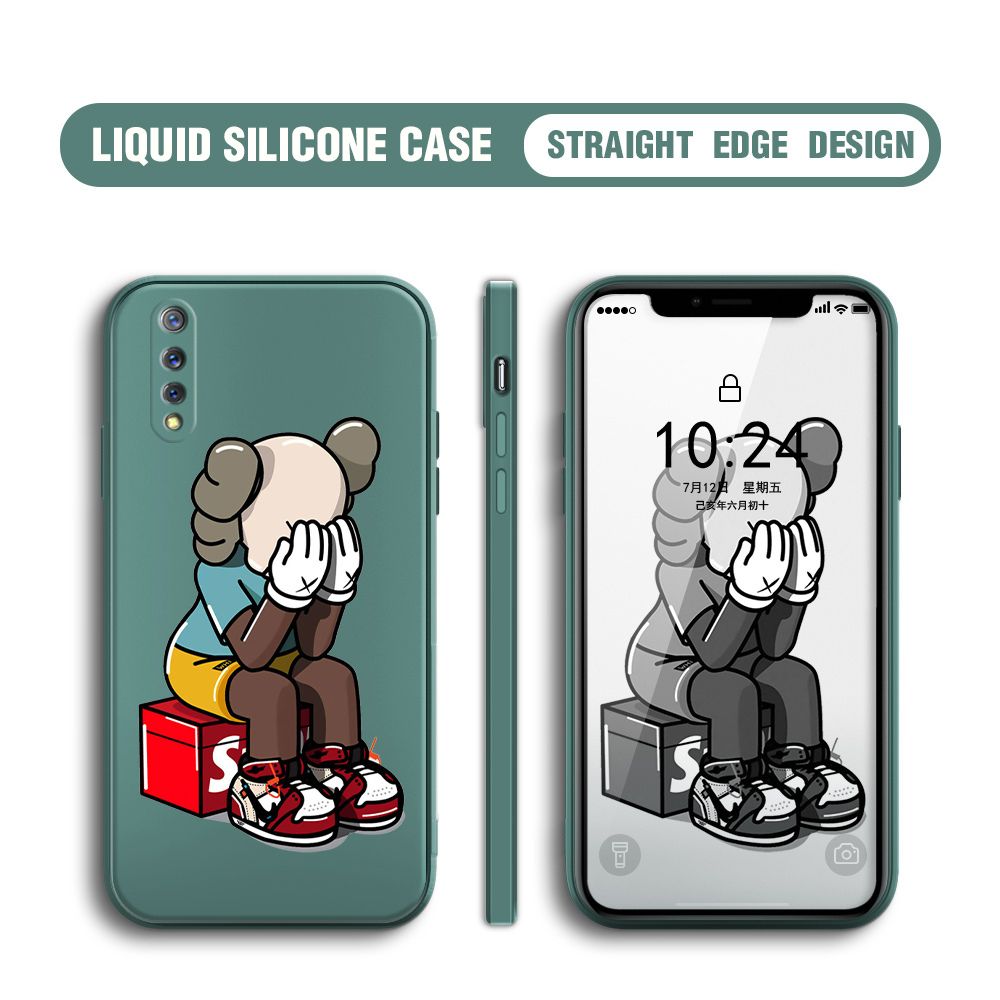 BILI for Vivo S1 Back Cover Lonely Cry bear Multicolor Liquid Silicone Phone Case Soft Square Lens Protection Phone Cases
